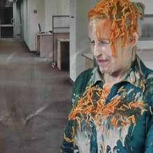 RevSlymsford: Vintage: Cherry Sploshed In Office Wear: Pranked by Messy Jessie