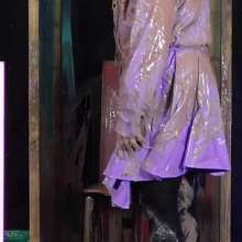 LiquidX: Michaela Trashes the Tank, and Herself (PVC Rainwear)