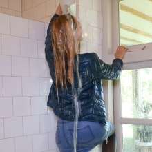 eileenvogel: W315 Eileen in jeans skirt and jacket taking a bath