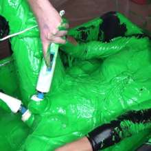 Jayce: Catsuit Filling, Two Hitachis at once, huge climax, Cutting off pvc!