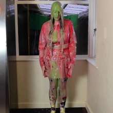 LiquidX: The Human Carwash: Michaela in Red PVC and Tights