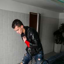 wet.look.me: Man | Wetlook man in leather jacket swimming in Pool | Wetlook.biz