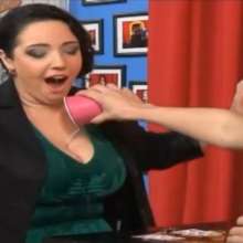 mad_mick_at: Sparing-Show (Georgian tv-show): Hostess drenched in water game