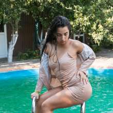 wet.look.me: Hot wetlook girl get wet in Overalls and Dress in heels| Wetlook.biz