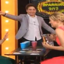 mad_mick_at: Sparing-Show (Georgian tv-show): Hostess drenched in water game