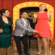 mad_mick_at: Sparing-Show (Georgian tv-show): Hostess drenched in water game