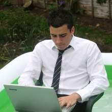 wamgame1: Chris on Laptop Soaked in Garden Pool