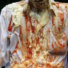 wamgame1: Ian in White Clothes Covered in Food and Water