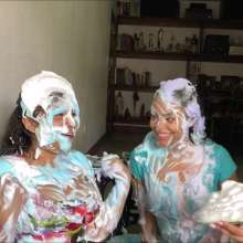 RevSlymsford: Messy Office:  Messy 3 Girl Piefight In Casual Wear