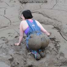 DungeonMasterOne: Rosemary plays in the mud in denim shortalls and over-the-knee socks!