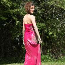 FOXY: Stellis in evening dress in mud