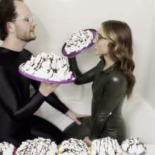 Pairofpies: Pieing each Other in Our Catsuits!