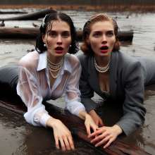 carlosstf33: Office Workers wearing pantyhoses / swamp--mud&water