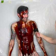 Slimed Models: Eliza Defeats Drew, He Strips and Is Painted and Pied