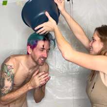 Slimed Models: Eliza Defeats Drew, He Strips and Is Painted and Pied