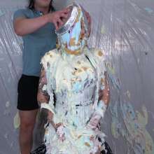 Miss Nicole: Natalie Is Barraged with a Dozen Pies and Slime in PVC Dress