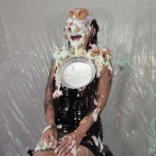 Miss Nicole: Natalie Is Barraged with a Dozen Pies and Slime in PVC Dress