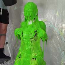 Miss Nicole: Natalie Is Barraged with a Dozen Pies and Slime in PVC Dress