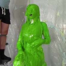 Miss Nicole: Natalie Is Barraged with a Dozen Pies and Slime in PVC Dress