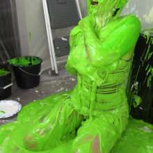 Miss Nicole: Natalie Is Barraged with a Dozen Pies and Slime in PVC Dress