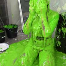 Miss Nicole: Natalie Is Barraged with a Dozen Pies and Slime in PVC Dress