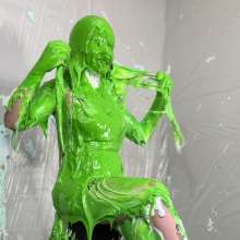 Miss Nicole: Natalie Is Barraged with a Dozen Pies and Slime in PVC Dress