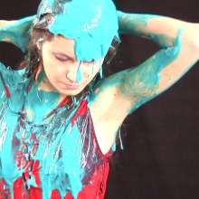 Lara_eurowam: Sandra Had Fun with Blue Slime in Red Sexy Dress-T238c3