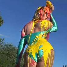 FOXY: New video with Yulia paint covered outdoor