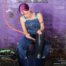 DungeonMasterOne: Lady Jennifer cleans up in soaking wet dungarees!