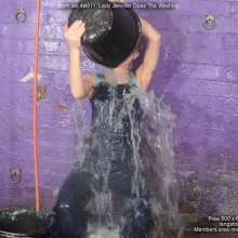 DungeonMasterOne: Lady Jennifer cleans up in soaking wet dungarees!