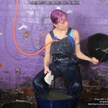 DungeonMasterOne: Lady Jennifer cleans up in soaking wet dungarees!