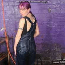 DungeonMasterOne: Lady Jennifer cleans up in soaking wet dungarees!