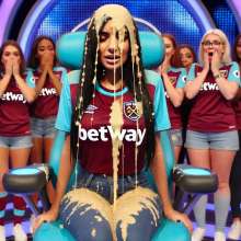 messyfootballshirtgirls: AI Messy girls in football shirts (Gameshow)