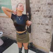 WetlookFashion: Casey All Soaked In a Leather Skirt Outfit and Boots
