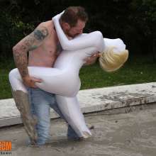 FOXY: White Zentai in mud