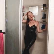 Thefetishgirl: Sexy Leather Dress Shower