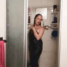 Thefetishgirl: Sexy Leather Dress Shower