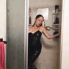 Thefetishgirl: Sexy Leather Dress Shower