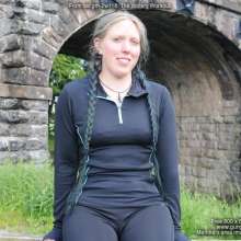 DungeonMasterOne: Purity goes swimming in a tight black ladies running outfit