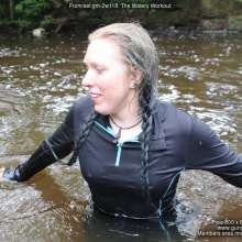 DungeonMasterOne: Purity goes swimming in a tight black ladies running outfit