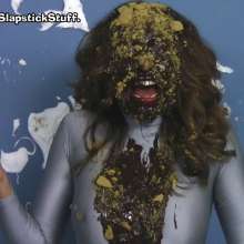 SlapstickStuff: Brin's Final Scene Ever!  Pies and Falling and Catsuits.