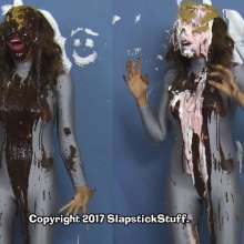 SlapstickStuff: Brin's Final Scene Ever!  Pies and Falling and Catsuits.