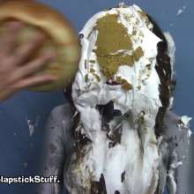 SlapstickStuff: Brin's Final Scene Ever!  Pies and Falling and Catsuits.