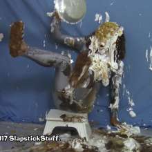 SlapstickStuff: Brin's Final Scene Ever!  Pies and Falling and Catsuits.