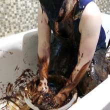 Stella: Stella ruins her clothes with cake batter and chocolate syrup.