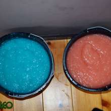 MessyCleo: Cleo plays in thick, hot, pink and blue xanthan goo.