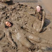 DungeonMasterOne: Mud!  Friday and Chastity in cute overalls push each other in!