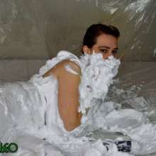 MessyCleo: Cleo goes topless and covers herself in lots of soft shaving foam.