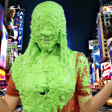 PieZone: Hannah Slimed And Pied in Jean Shorts and Knee Socks!