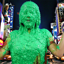 PieZone: Hannah Slimed And Pied in Jean Shorts and Knee Socks!